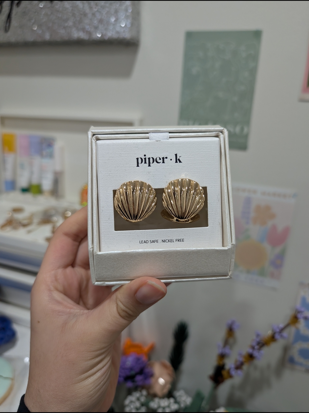 piper.k Gold Shell Statement Earrings